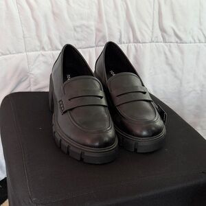 Black Chunky Platform Penny Loafers - Women's